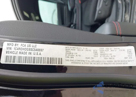 2025 Dodge Durango Gt Rwd from USA, damaged, VIN 1C4RDHDG8SC540697